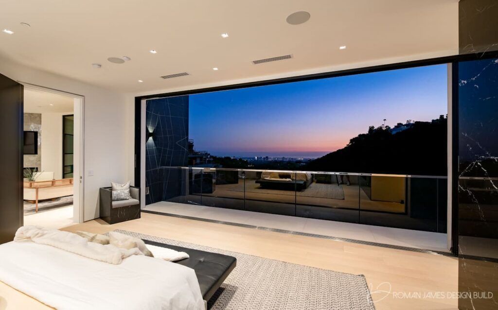 Stradella Los Angeles Mansion at night, bedroom