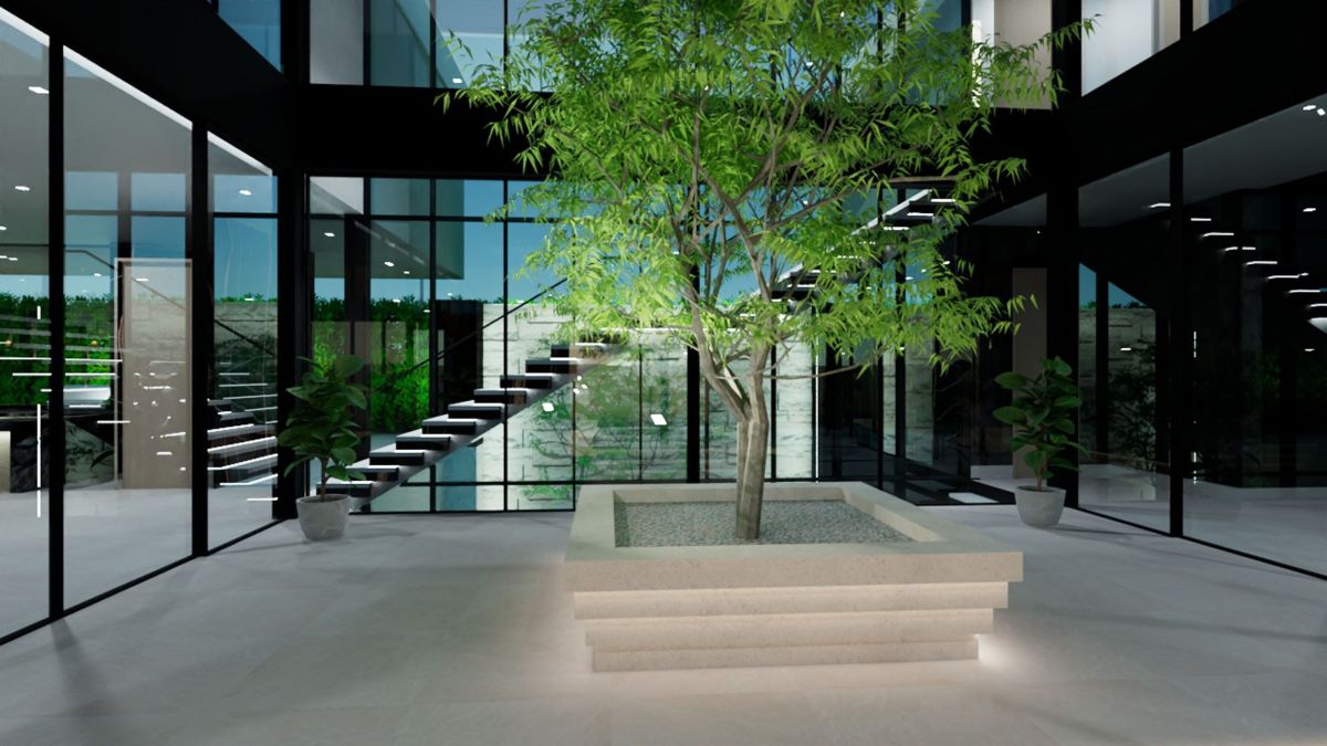 Rendering for Mansion at Beverly Drive in Beverly Hills, Glass walls and Mezzanine